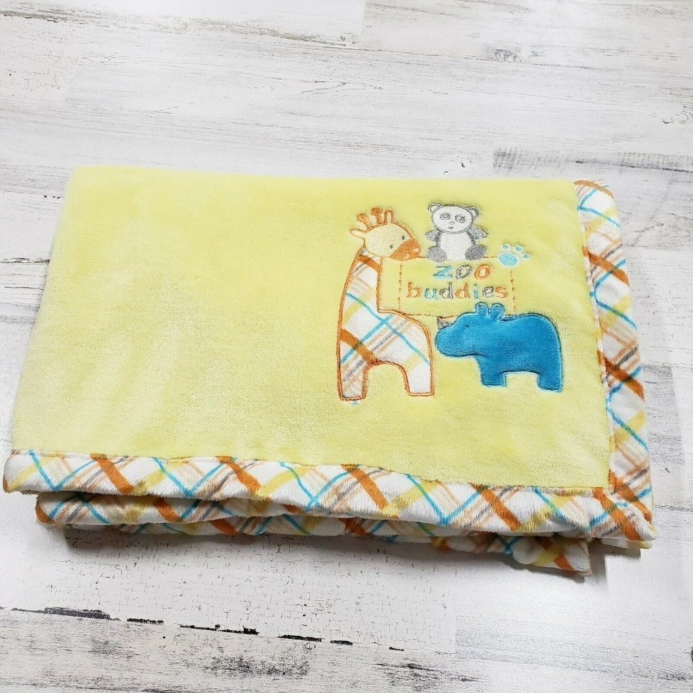 Little Beginnings 30x39 Zoo Buddies Yellow Orange Giraffe Panda Baby Blanket